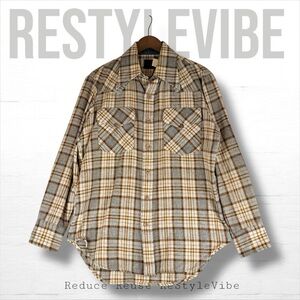 ROEBUCKS SEARS Men’s Size L Shirt VINTAGE Wool Plaid Button Down Flannel Western